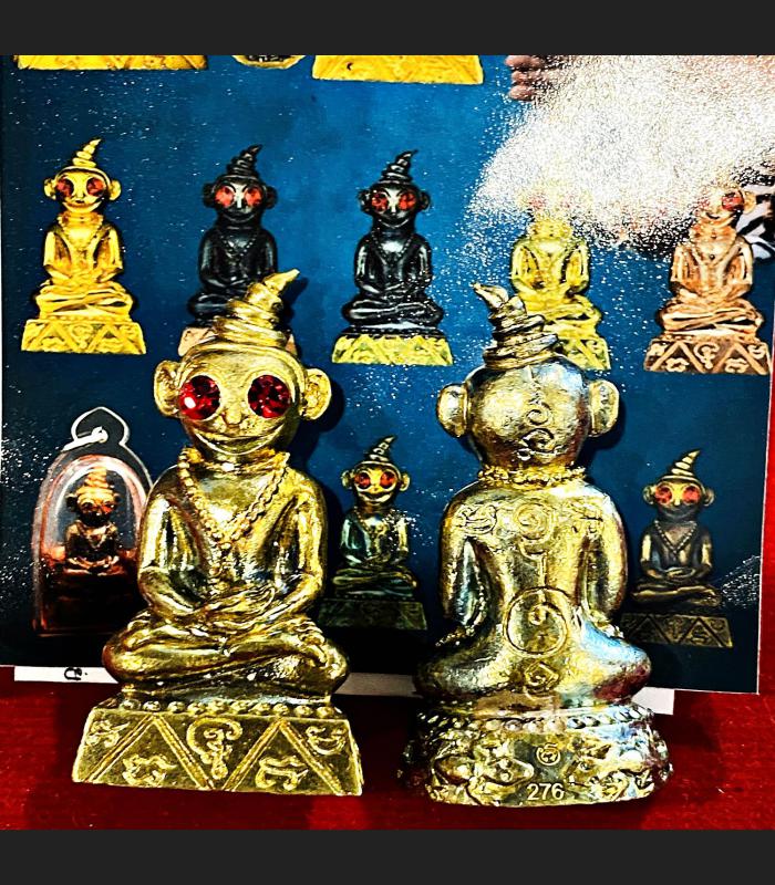 Ngan Ngung Gambling Fortune Double Gecko Lersri Somdeh Be2565 Thai Amulet #17071