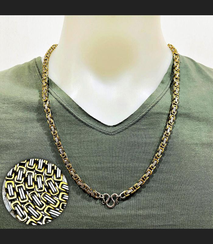 Necklace Stainless Chain Laser 2Tone Silver Gold Wearing 30cm Thai Amulet #17074