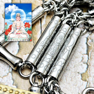 Necklace Stainless Multi Hook Hang Wearing Guanyin Peace 30cm Thai Amulet #17076