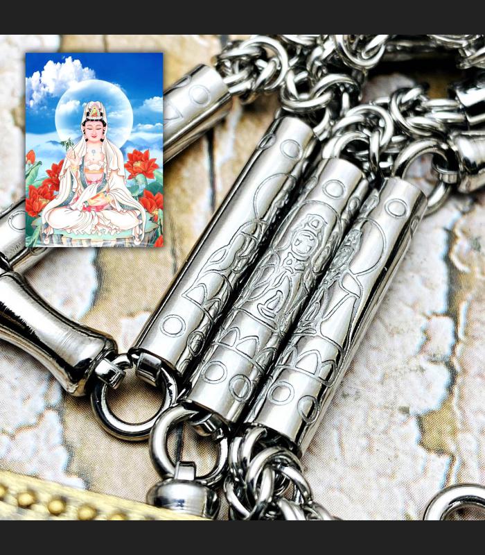 Necklace Stainless Multi Hook Hang Wearing Guanyin Peace 30cm Thai Amulet #17076