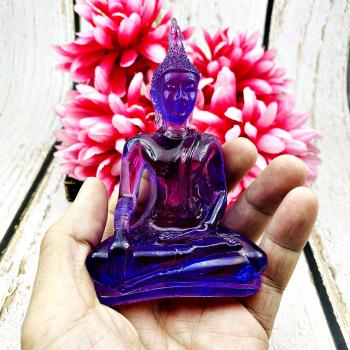 Seated Buddha Statue Colored Peaceful Smiling Art Dark Purple Thai Amulet #17093
