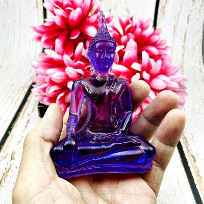 Seated Buddha Statue Colored Peaceful Smiling Art Dark Purple Thai Amulet #17093