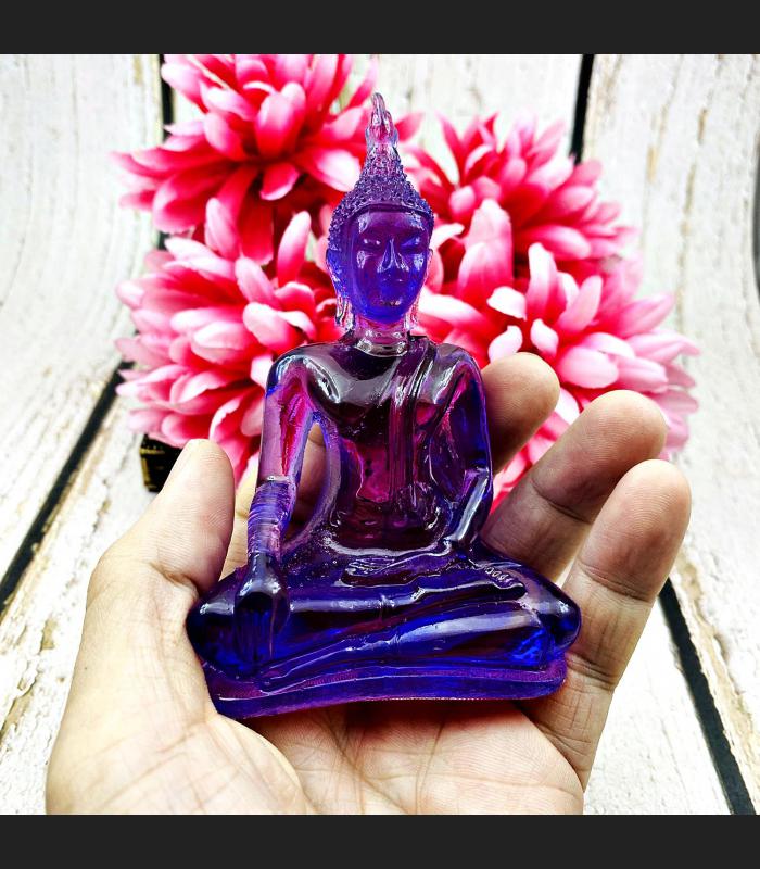 Seated Buddha Statue Colored Peaceful Smiling Art Dark Purple Thai Amulet #17093
