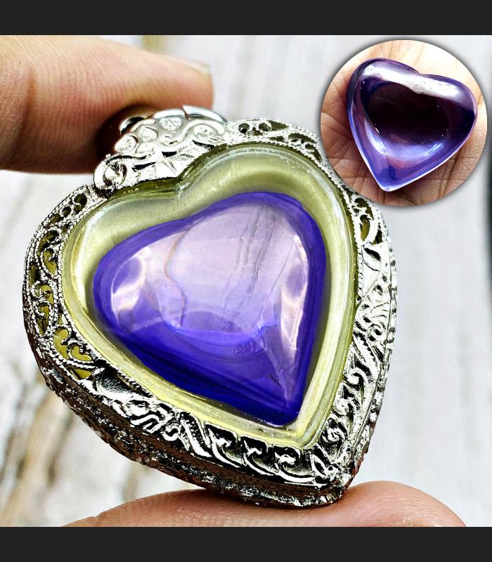 Stencil Pendant Naga Eye Leklai Mind Stone Rich Fortune Purple Thai Amulet 17094