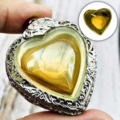 Stencil Pendant Naga Eye Leklai Mind Stone Lucky Money Yellow Thai Amulet #17097