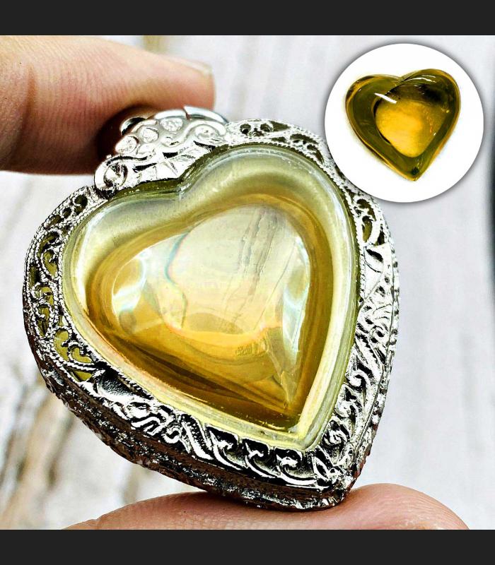 Stencil Pendant Naga Eye Leklai Mind Stone Lucky Money Yellow Thai Amulet #17097