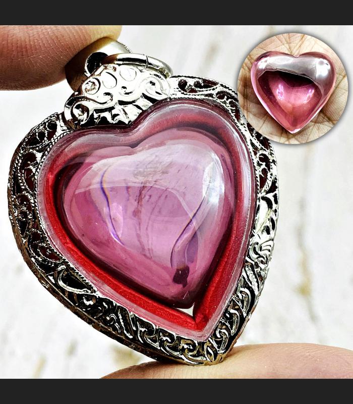Stencil Pendant Naga Eye Leklai Mind Stone Lucky Pink Charm Thai Amulet #17098