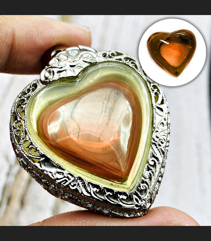 Stencil Pendant Naga Eye Leklai Mind Stone Lucky Wealth Orange Thai Amulet 17099