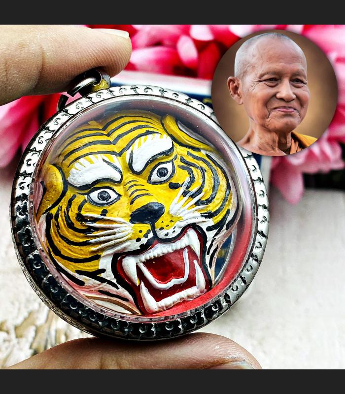 Tiger Face Protection Shield Fortune Lp Supoj Be2555 Colorful Thai Amulet #17119