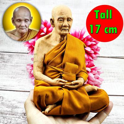 Lifelike Wax Monk Meditation Statue Lp Doo Watsakae Wealth Thai Amulet #17123