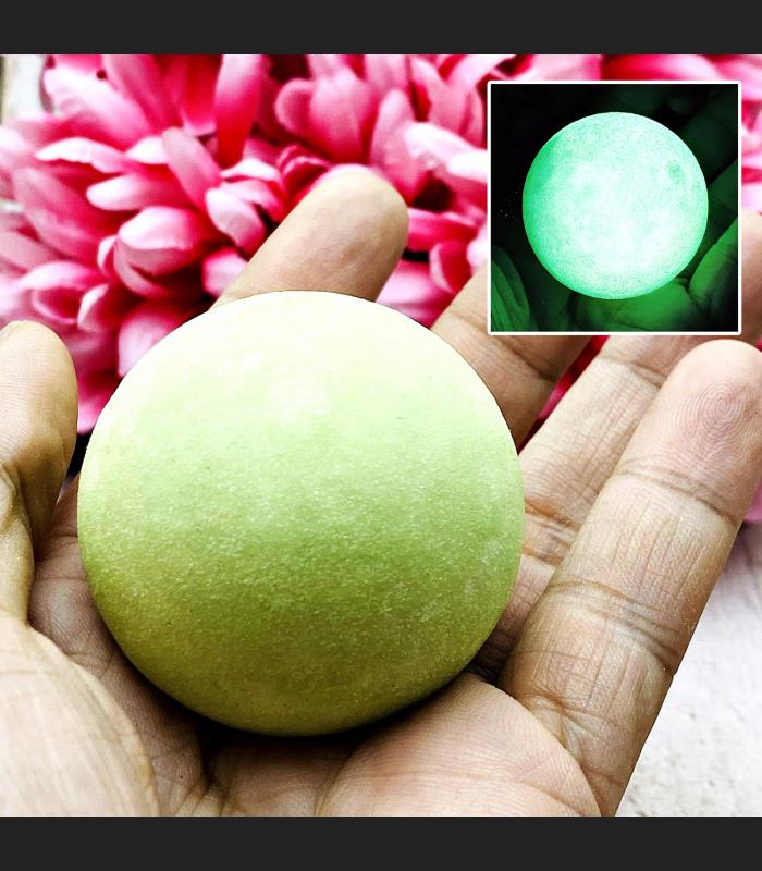 Healing Stone Shield Leklai Ball Green Glow In Dark Somporn Thai Amulet #17124