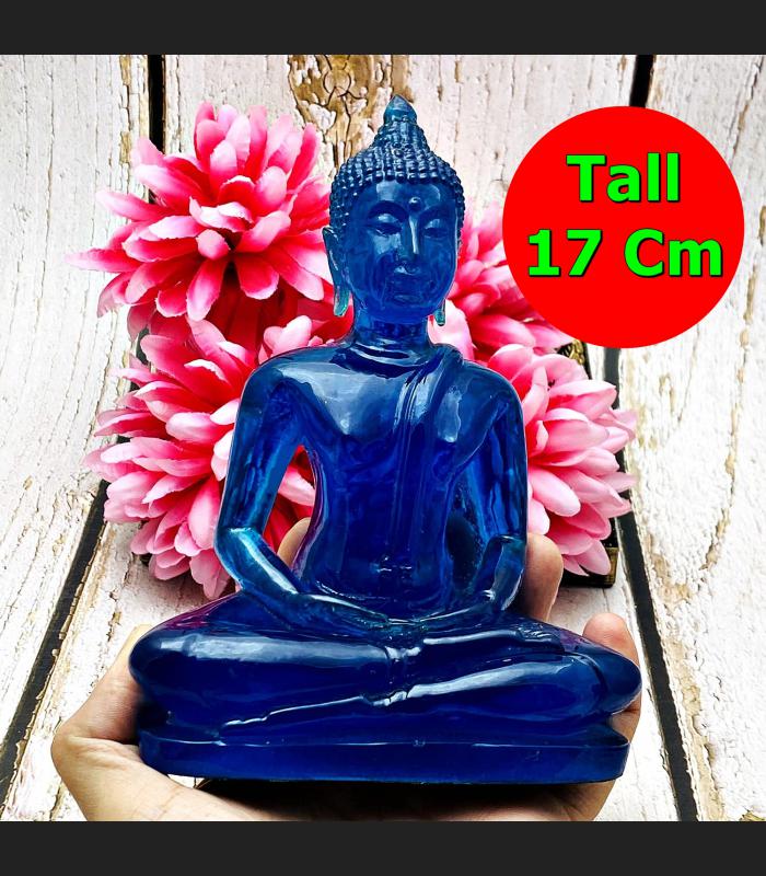 Meditation Buddha Statue Happiness Smile Home Decoration Blue Thai Amulet #17126