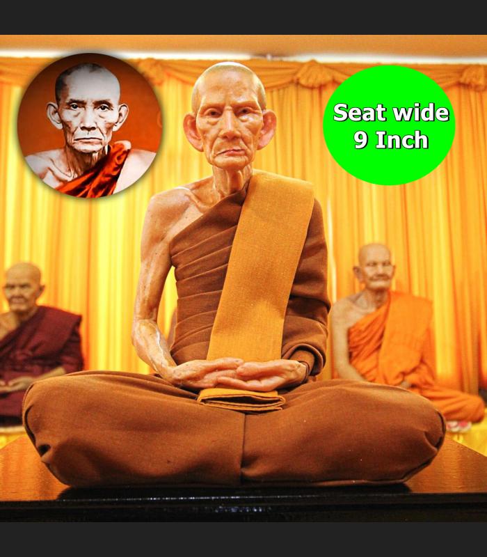 LIFELIKE WAX FINE ART THAI MONK STATUE AMULET LP GUAY KUAY WATKOSITARAM MEDITATION 9INCH