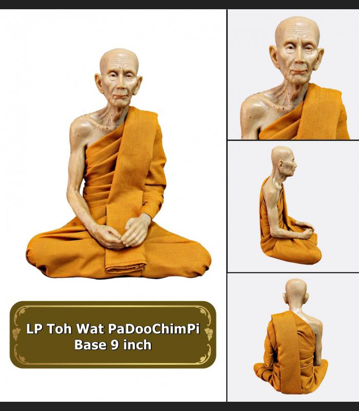 LIFELIKE WAX FINE ART THAI MONK STATUE AMULET LP TOH WATPRADOOCHIMPEE MEDITATION 9INCH
