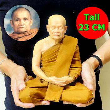 LIFELIKE WAX FINE ART THAI MONK STATUE AMULET LP CHA WATNONGPAPONG MEDITATION 9INCH