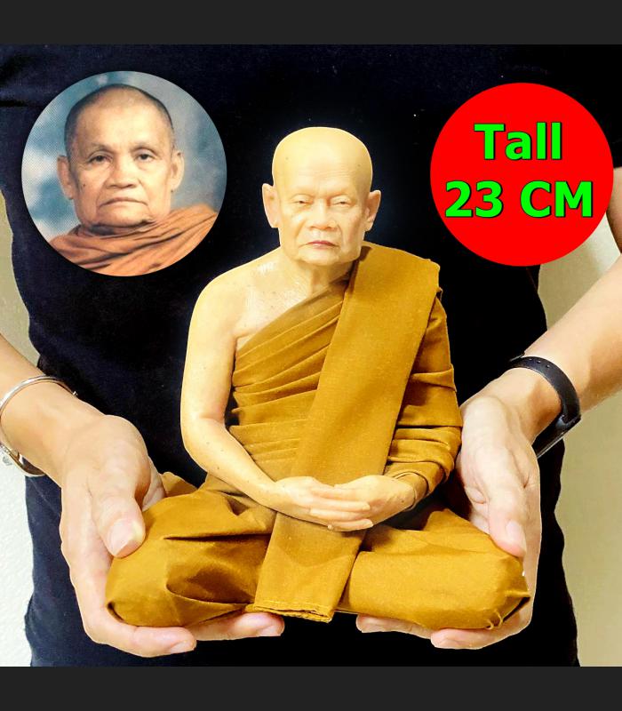 LIFELIKE WAX FINE ART THAI MONK STATUE AMULET LP CHA WATNONGPAPONG MEDITATION 9INCH