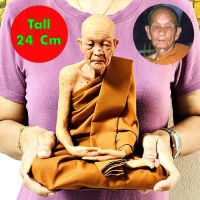Lifelike Wax Art Monk Meditation Statue Lp Doon WatBuraparam Thai Amulet #17146