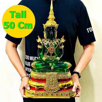 Large Meditation Emerald Buddha Statue Amulet Lucky Green Gold Armor 50cm #17148