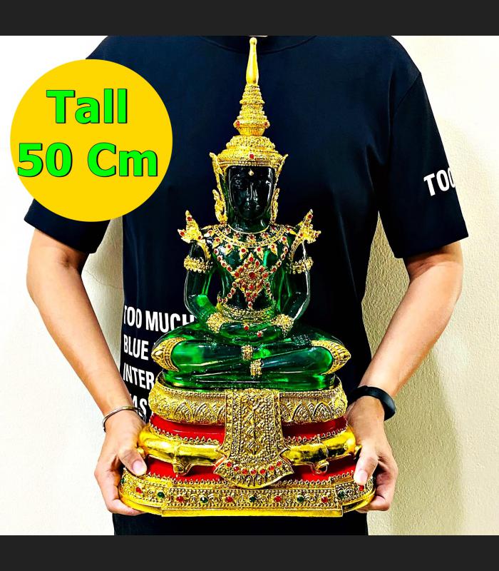 Large Meditation Emerald Buddha Statue Amulet Lucky Green Gold Armor 50cm #17148