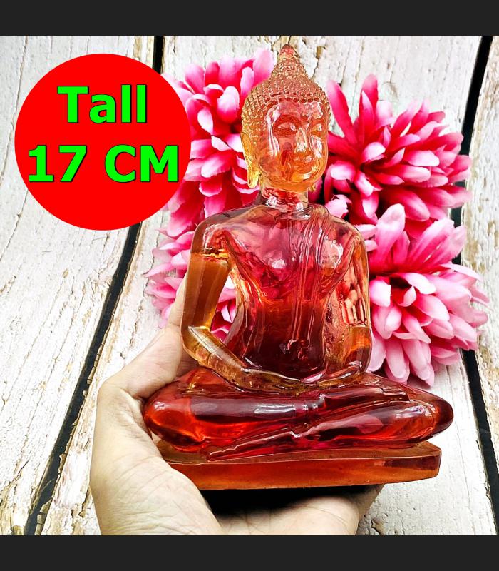 Meditation Buddha Statue Mindfulness Smile Home Decor RedPink Thai Amulet #17155