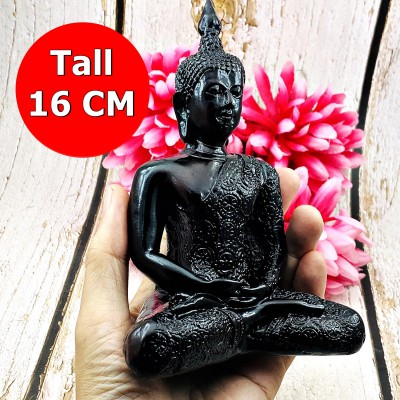 Meditation Buddha Statue Mindfulness Smile Home Decor Black Thai Amulet #17156