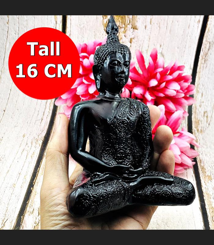 Meditation Buddha Statue Mindfulness Smile Home Decor Black Thai Amulet #17156