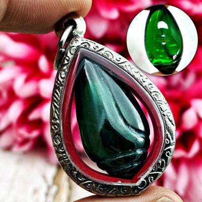 Leklai Naga Eye River Cave Powerful Healing Wealth Shell Green Thai Amulet 17164