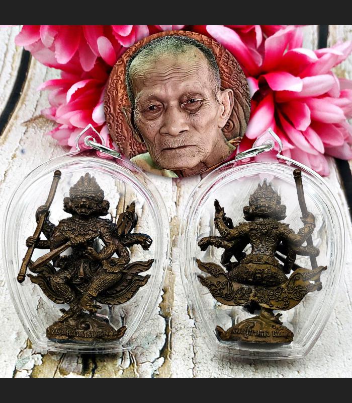 Hanuman Monkey 4Face 8Hand Nawa Nammon Water Lp Kalong Be2552 Thai Amulet #17172