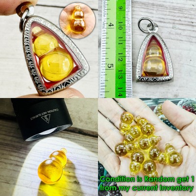 Crystal Healing Stone Naga Eye Leklai NamTow Bottle Yellow Thai Amulet #17189