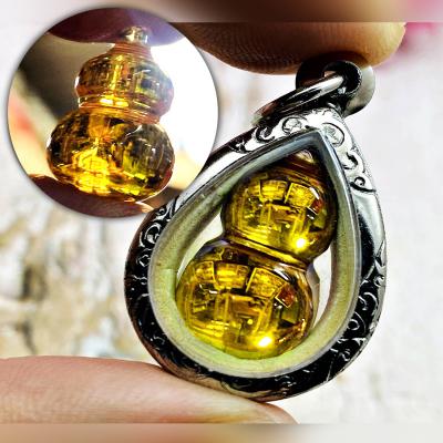 Crystal Healing Stone Naga Eye Leklai NamTow Bottle Yellow Thai Amulet #17189