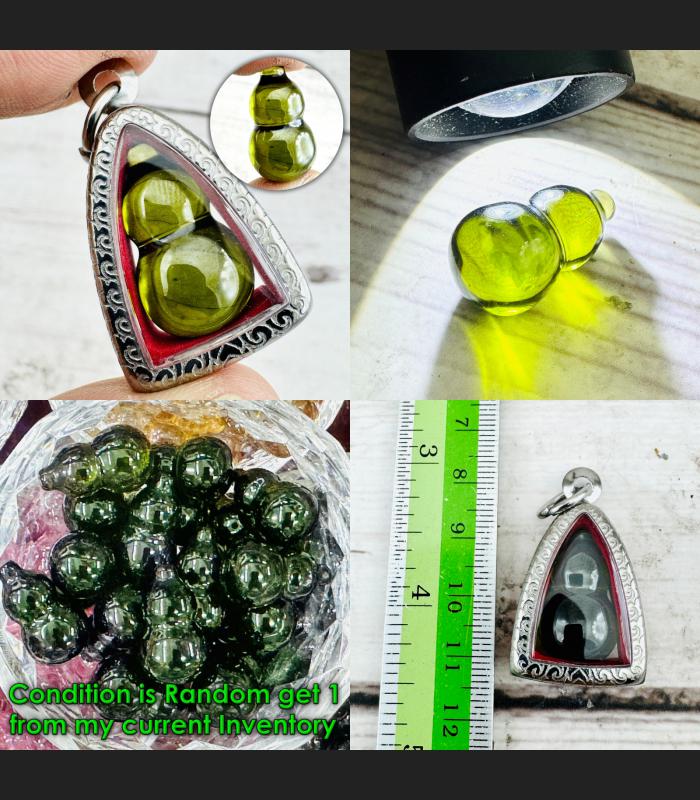Crystal Healing Naga Eye Leklai NamTow Bottle Fortune Green Thai Amulet #17190