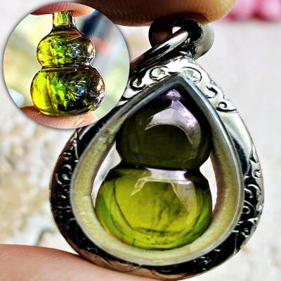 Crystal Healing Naga Eye Leklai NamTow Bottle Fortune Green Thai Amulet #17190