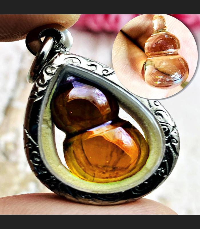 Protection Stone Naga Eye Leklai Namtow Bottle Orange Somporn Thai Amulet #17191