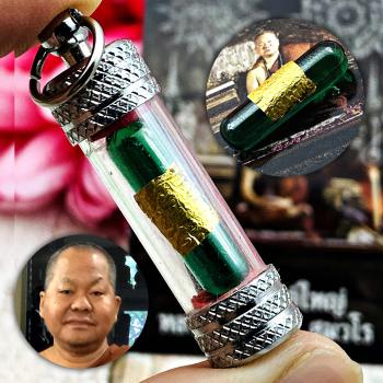 Naga Eye Leklai Lp Somporn Healing Capsule Lucky Green Crystal Thai Amulet 17233 NATURAL SACRED CAVE DROP KHOPE