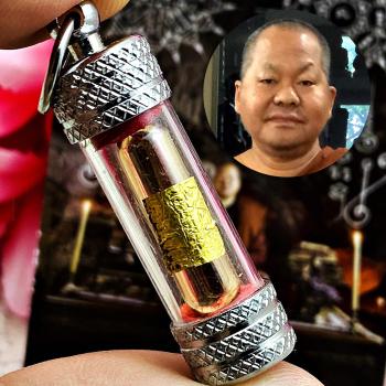 Naga Eye Leklai Fortune Money Capsule Crystal Somporn Orange Thai Amulet #17236 NATURAL SACRED CAVE DROP KHOPE