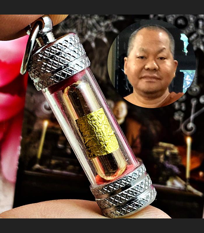 Naga Eye Leklai Fortune Money Capsule Crystal Somporn Orange Thai Amulet #17236 NATURAL SACRED CAVE DROP KHOPE