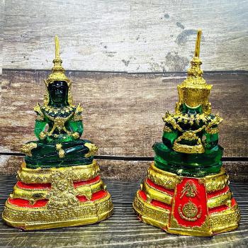 Emerald Buddha Statue Meditation Magic Gold Summer Armor 19cm Thai Amulet #17244
