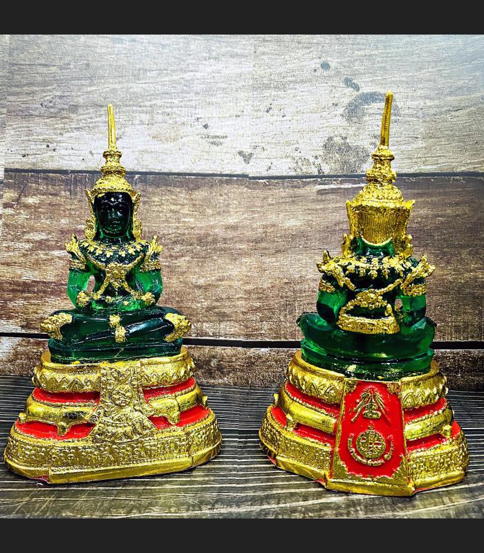 Emerald Buddha Statue Meditation Magic Gold Summer Armor 19cm Thai Amulet #17244