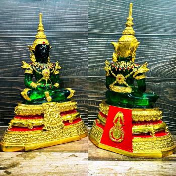 Emerald Buddha Statue Meditation Green Gold Summer Armor 27cm Thai Amulet #17247