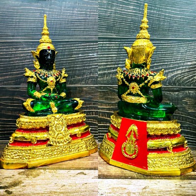 Emerald Buddha Statue Meditation Green Gold Summer Armor 27cm Thai Amulet #17247
