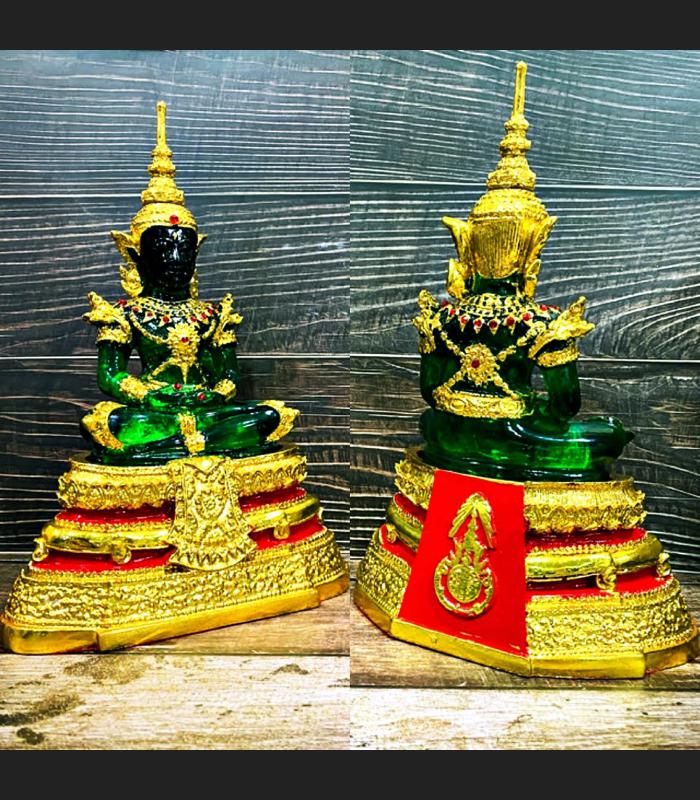 Emerald Buddha Statue Meditation Green Gold Summer Armor 27cm Thai Amulet #17247