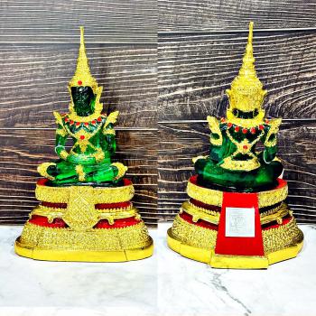Emerald Buddha Statue Green Gold Summer Armor 27cm Watbangpha Thai Amulet #17248