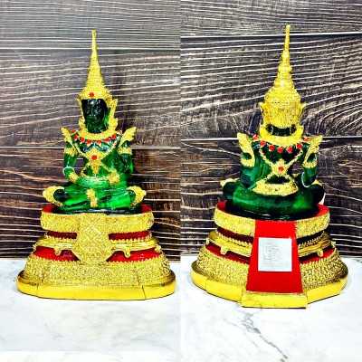 Emerald Buddha Statue Green Gold Summer Armor 27cm Watbangpha Thai Amulet #17248