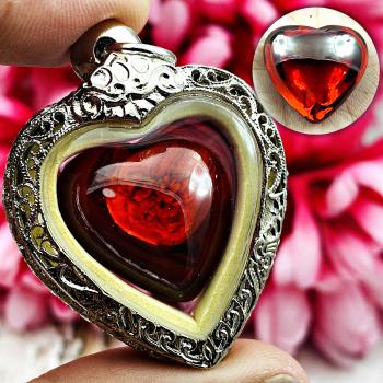 Crystal Healing Stone Naga Eye Mind Stone Leklai Stencil Red Thai Amulet #17278