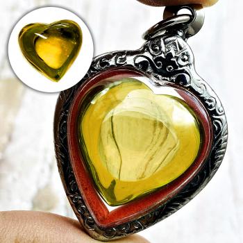 Crystal Healing Naga Eye Mind Stone Leklai Gamble Win Yellow Thai Amulet #17281