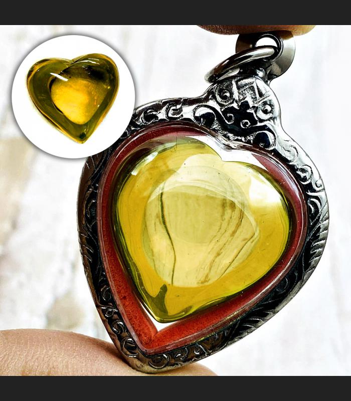 Crystal Healing Naga Eye Mind Stone Leklai Gamble Win Yellow Thai Amulet #17281