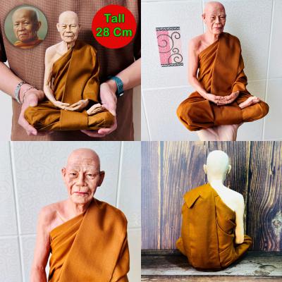 Lifelike Fine Art Monk Statue Lp Mahabaue Meditation Peaceful Thai Amulet #17282