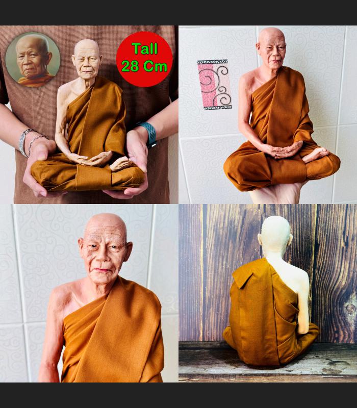 Lifelike Fine Art Monk Statue Lp Mahabaue Meditation Peaceful Thai Amulet #17282