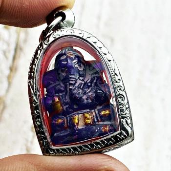Naga Eye Ganesha Elephant Leklai Stone Purple Ancient KruHod Thai Amulet #17303