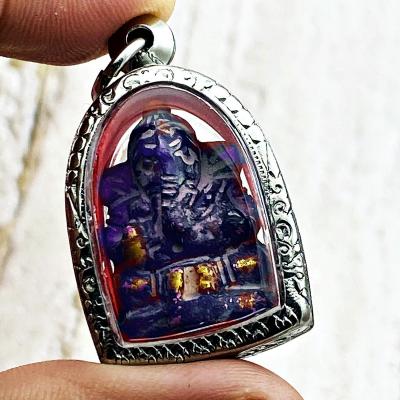Naga Eye Ganesha Elephant Leklai Stone Purple Ancient KruHod Thai Amulet #17303